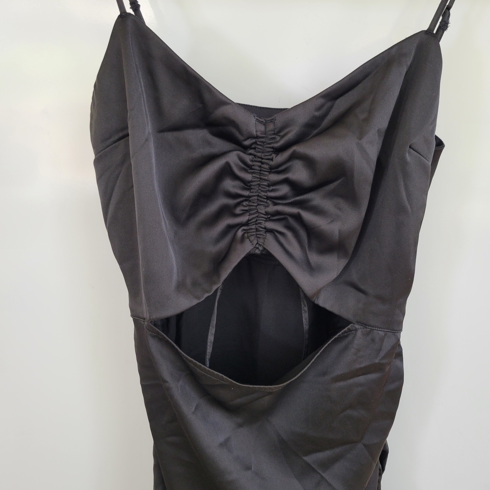 Hollister Black Satin Mini Dress with Ruched Front and Cutout - Picture 6 of 6
